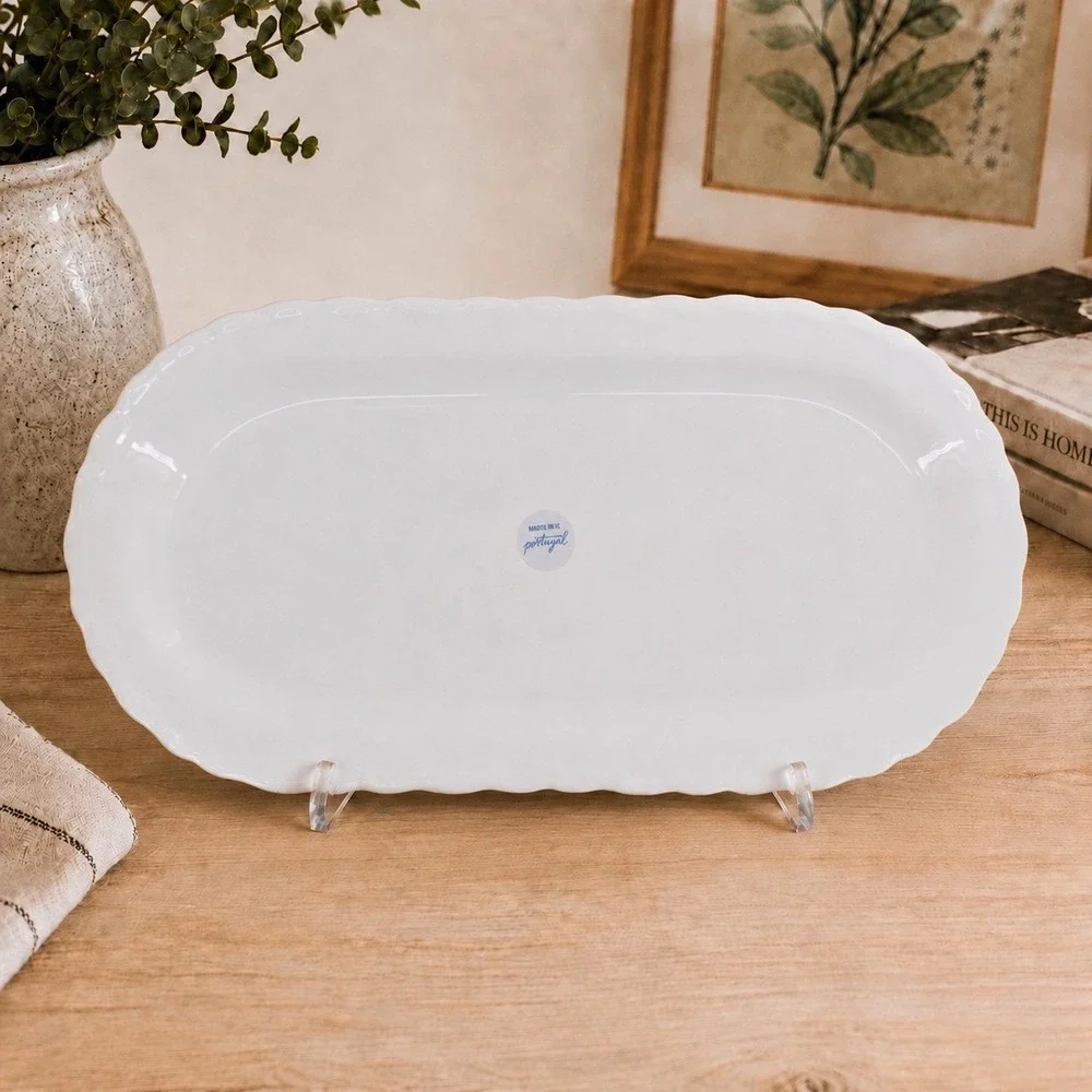 Ceriart Portugal White Scalloped Rectangular Serving Platter‎ 15x8 New